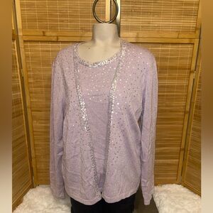 Alfred Dunner purple lilac sparkle cardigan sweater attached shell woman’s large